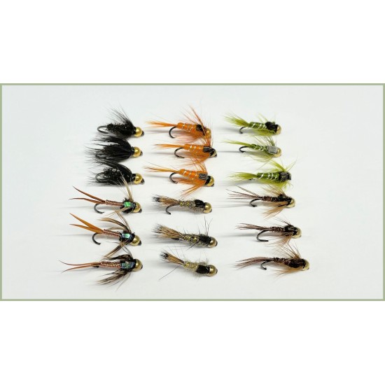 Mouches Truite Barbless Goldhead Montana – Lot De 6 – Tige Longue Taille Mélangée 10/12